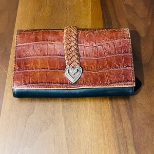 Vintage Brighton Leather Black Brown continental Wallet Braided Leather